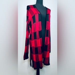 Mudd Red and Black Plaid Long Sleeve Cardigan